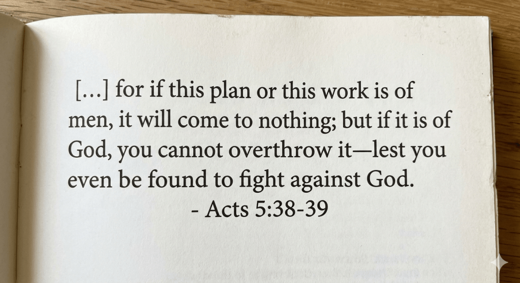 Text showing Acts 5:38-39