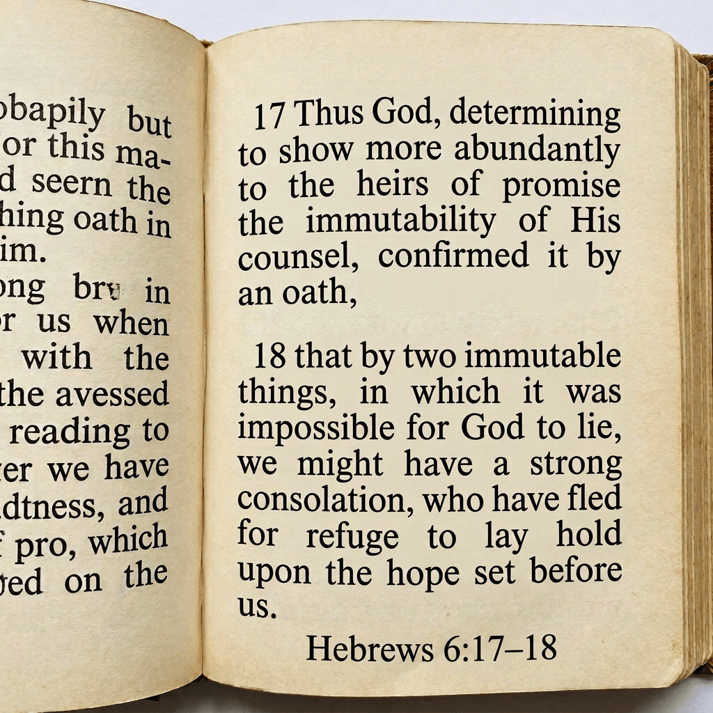 Bible open to Hebrews 6:17-18 about God's oath and hope